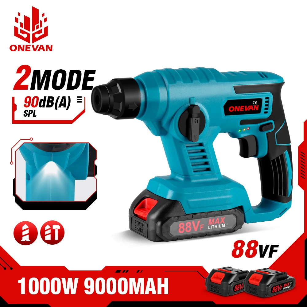 

ONEVAN 8600IMP 3600RPM Electric Hammer Cordless Rechargeable Multifunction Rotary Hammer Impact Drill for Makita 18V Battery