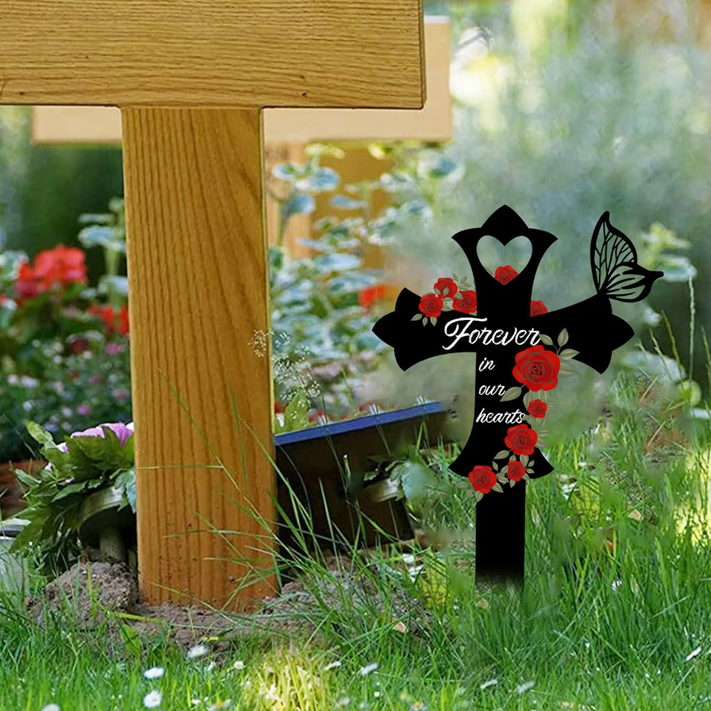 

Metal Cross Grave Stake Durable Memorial Sign Marker Suitable for Cemetery Decorations Garden Yard Lawn Graves Long Lasting