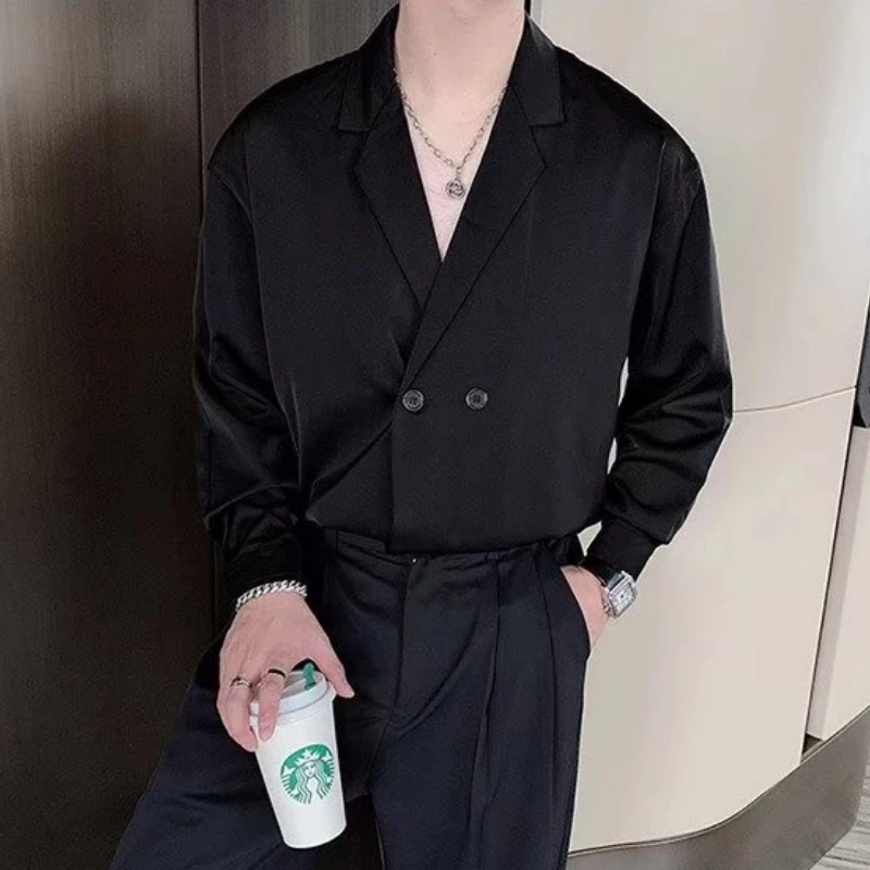 Shirts Men Minimalist Pure Fashion Korean Smart Casual Mature Рубашки Handsome Baggy Chic Vintage Streetwear Long Sleeve