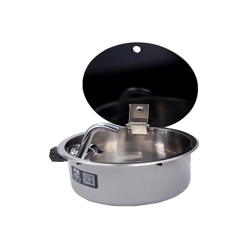 Stainless Steel Wash Sink With Water Faucet And Tempered Glass Lid For RV Caravan Motorhome Yacht