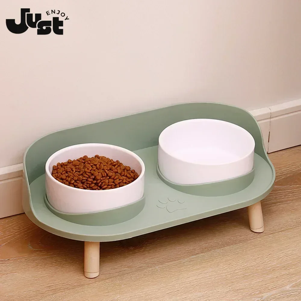 

Cat Double Bowls Feeder Adjustable Height Pet Cats Drinker Water Bowl Elevated Feeding Kitten Supplies Pet Food Bowl Feeders