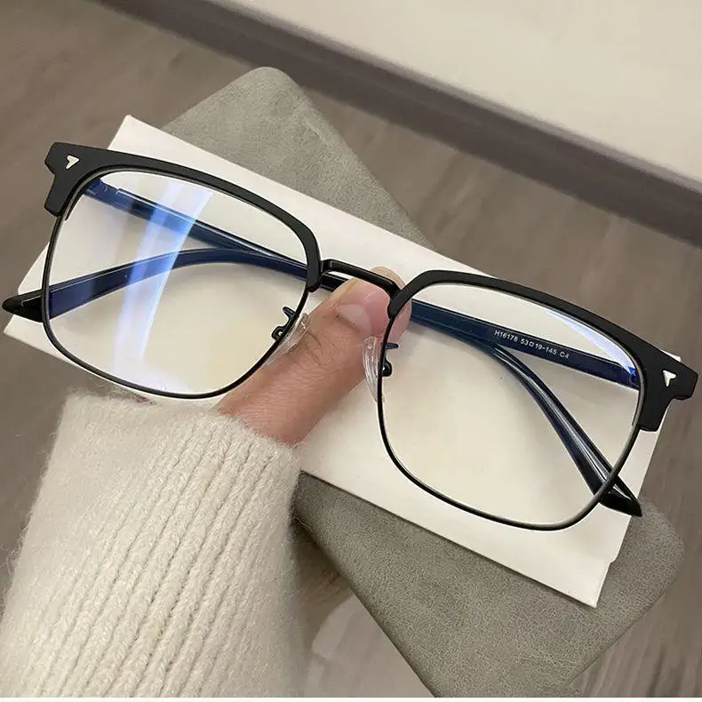 Men's Professional Myopia Glasses Half Frame Anti-Blue Light Protective Eyewear Flat Lens Casual Style for Travel And Summer