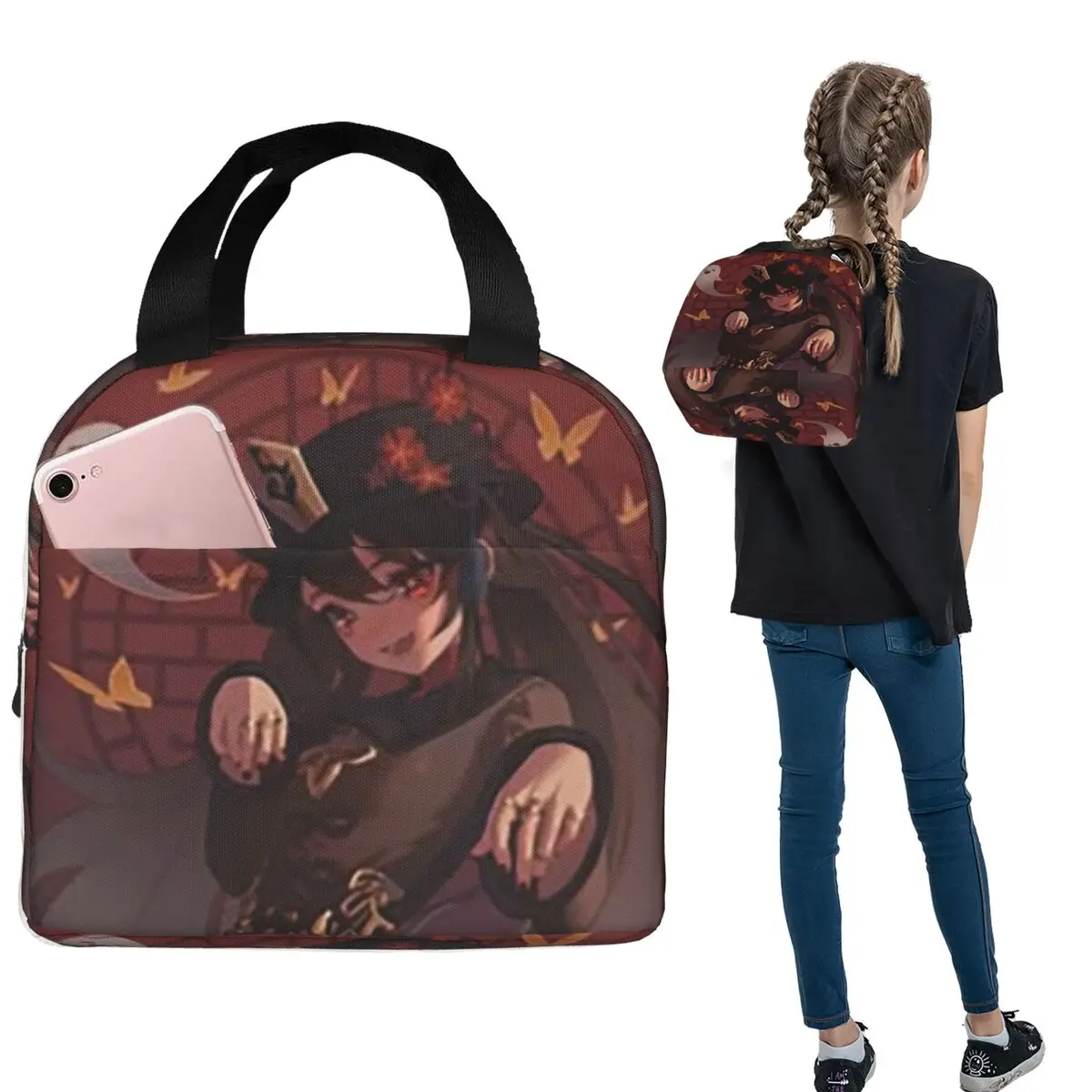 

Аромат в оттаивании Genshin Impact Game Сумки для обеда Изолированная коробка для бенто Водонепроницаемая сумка для обеда Сумки для пикника для женщин и девочек Путешествия