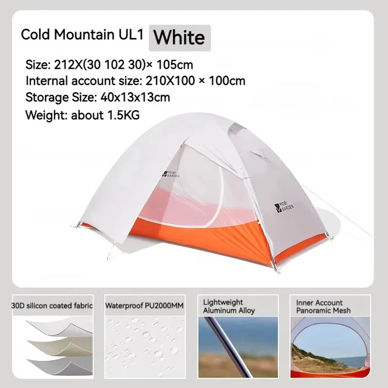 Mobi Garden Mobi Garten Camping ultraleichtes Zelt 1/2/3 Person Wandern schnell öffnen Lagerung wasserdichtes Zelt für Trekking Wandern kalten Berg ul 3