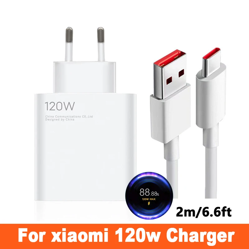 120W Charger EU Adapter Fast Charge 6A Type C Data Cable For Xiaomi 13 Redmi K50 Ultra Note 12 Pro+ K60 Pro 5G