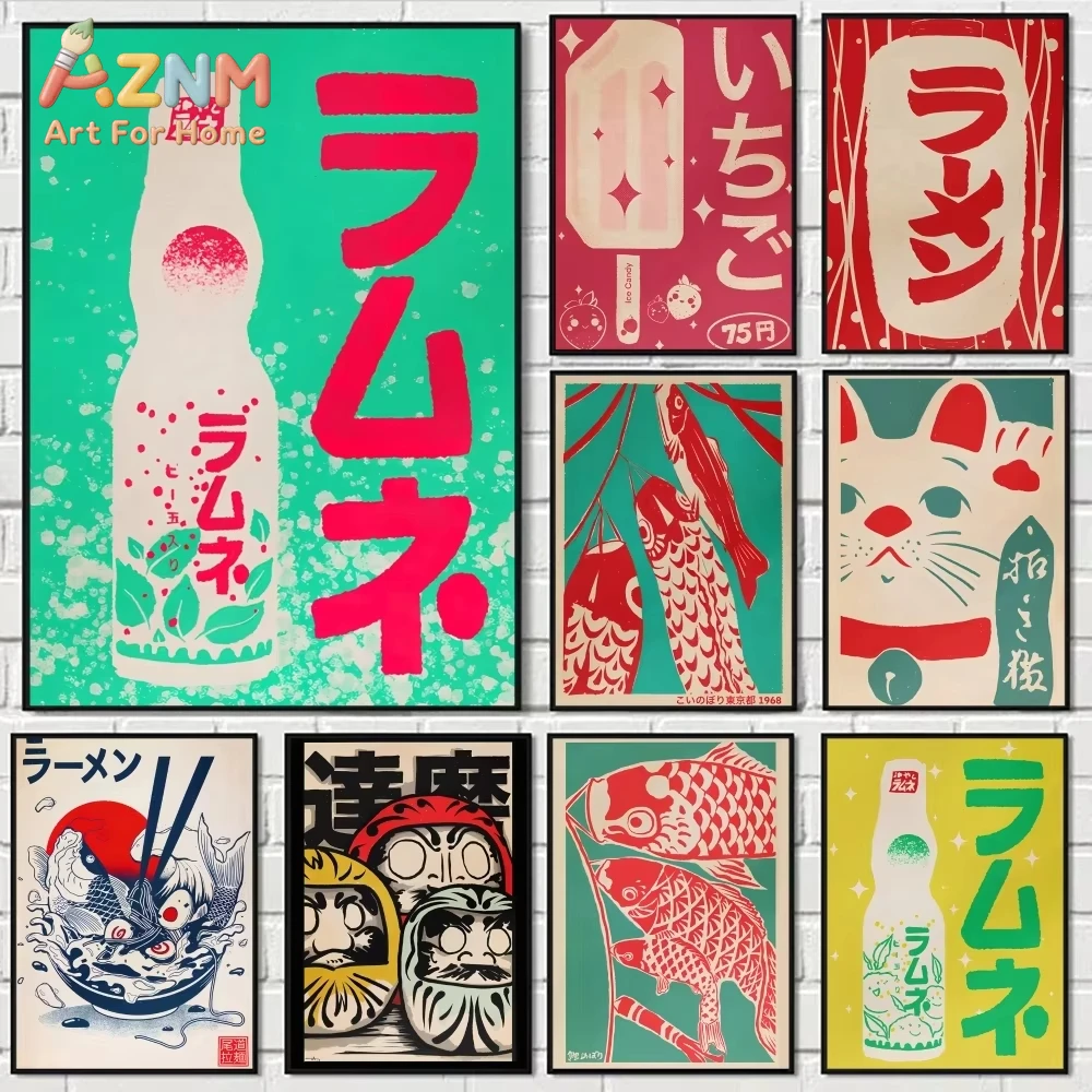 

1pc Vintage Matcha Lucky Cat Painting Calligraphy Eco-Friendly Cotton Canvas Poster Waterproof Wall Art for Home Corridor Decor