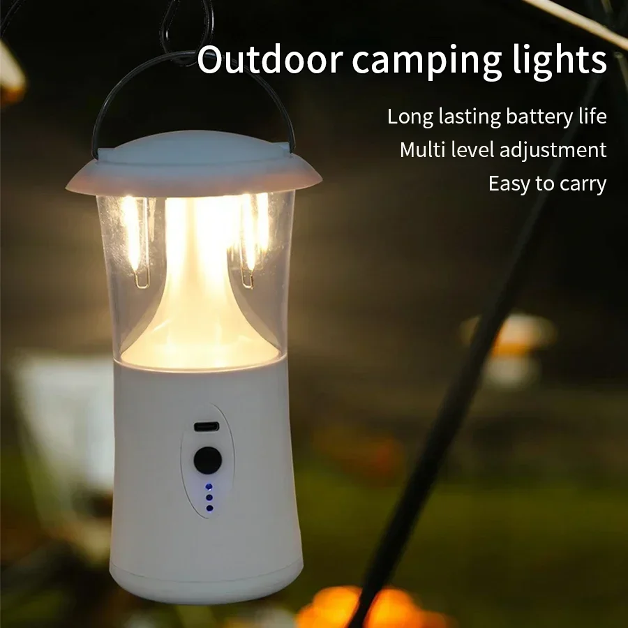 Rechargeable Tungsten Camping Lamp Portable 3 Color Dimmable Hanging Tent Lamp Outdoor Waterproof Camping Fishing Hiking Light