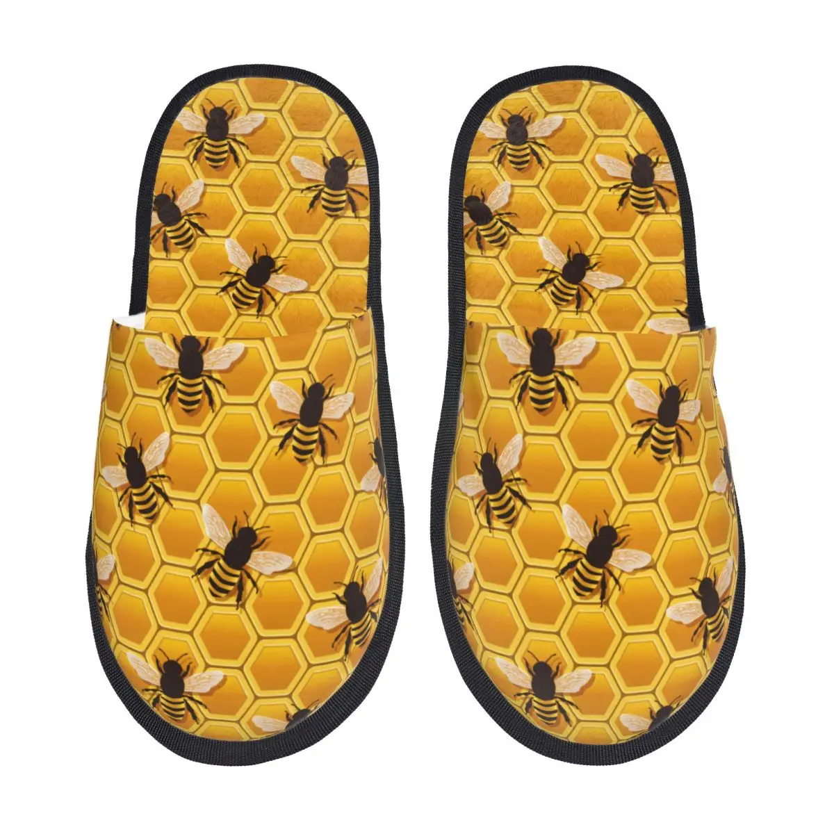 Custom Honeycomb Bees Pattern Comfort Scuff Memory Foam Slippers Women Spa House Shoes