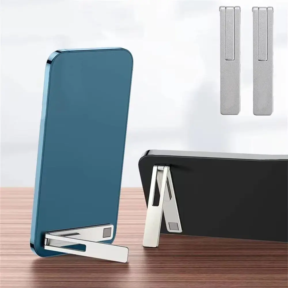 New Metal Alloy Phone Holder Magnetic Support Foldable Design Phone Stand Adhesive Back Adjustable Angle Tablet Bracket Home Use