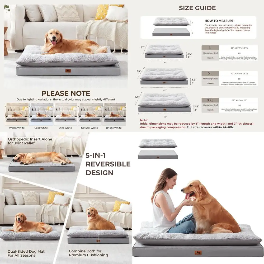 

Большая ортопедическая лежанка для собак размера XL с плюшевой подушкой, съемным моющимся чехлом, идеально подходит для пожилых собак, светло-серый цвет