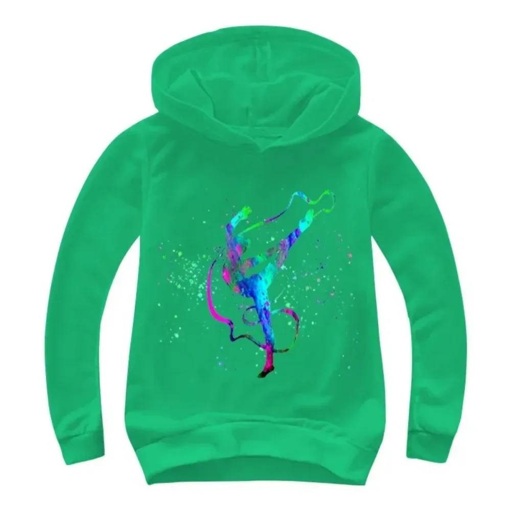 Watercolor Gymnastics Graphics Hoodie Children Spring Autumn Cartoon Hooded GYM Sweatshirts Boys Pullover Tracksuits Girls Tops