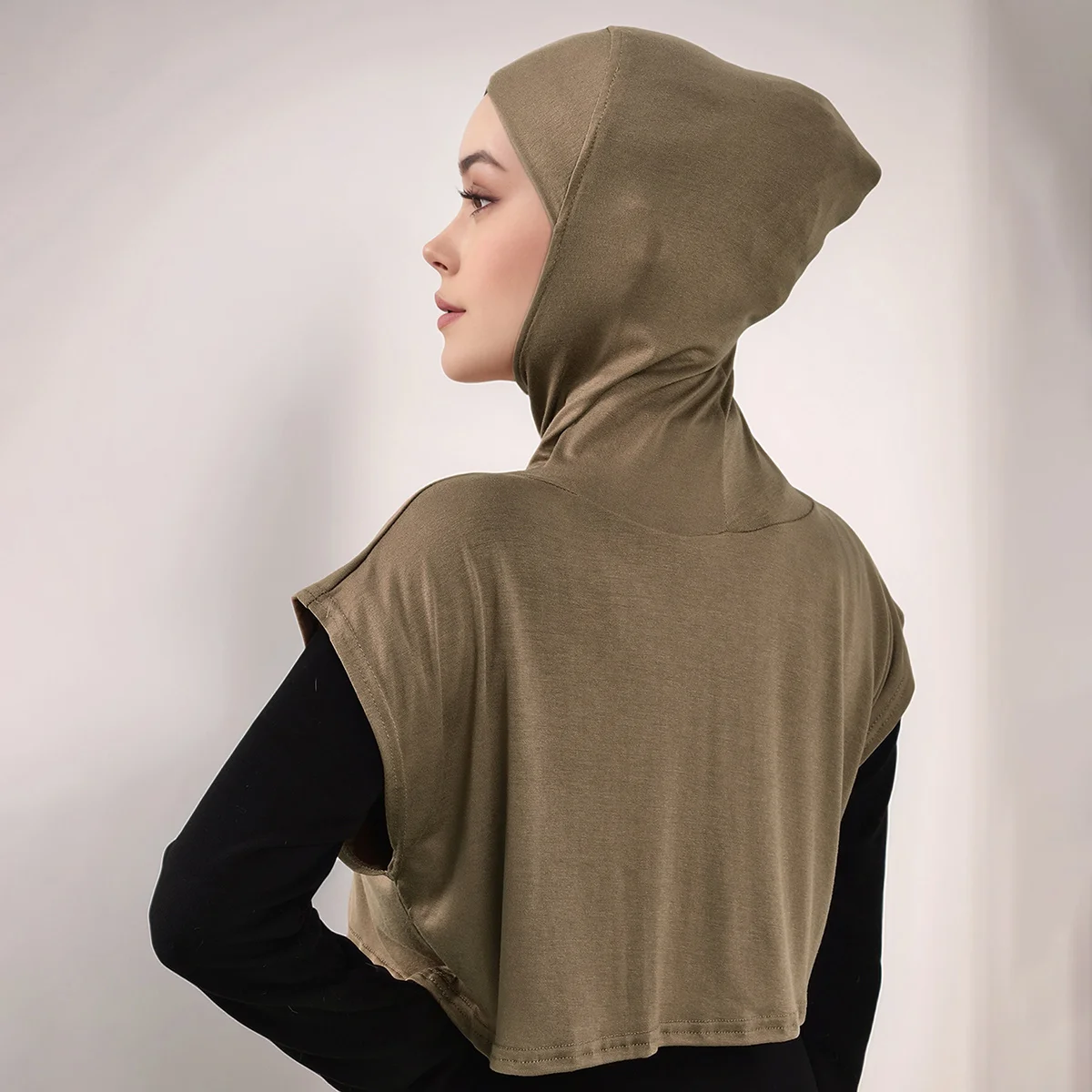 Novo esporte muçulmano com capuz colar falso hijab camisa feminina hijab overhead pescoço colar ramadan sólido abayas turbante headwrap xale