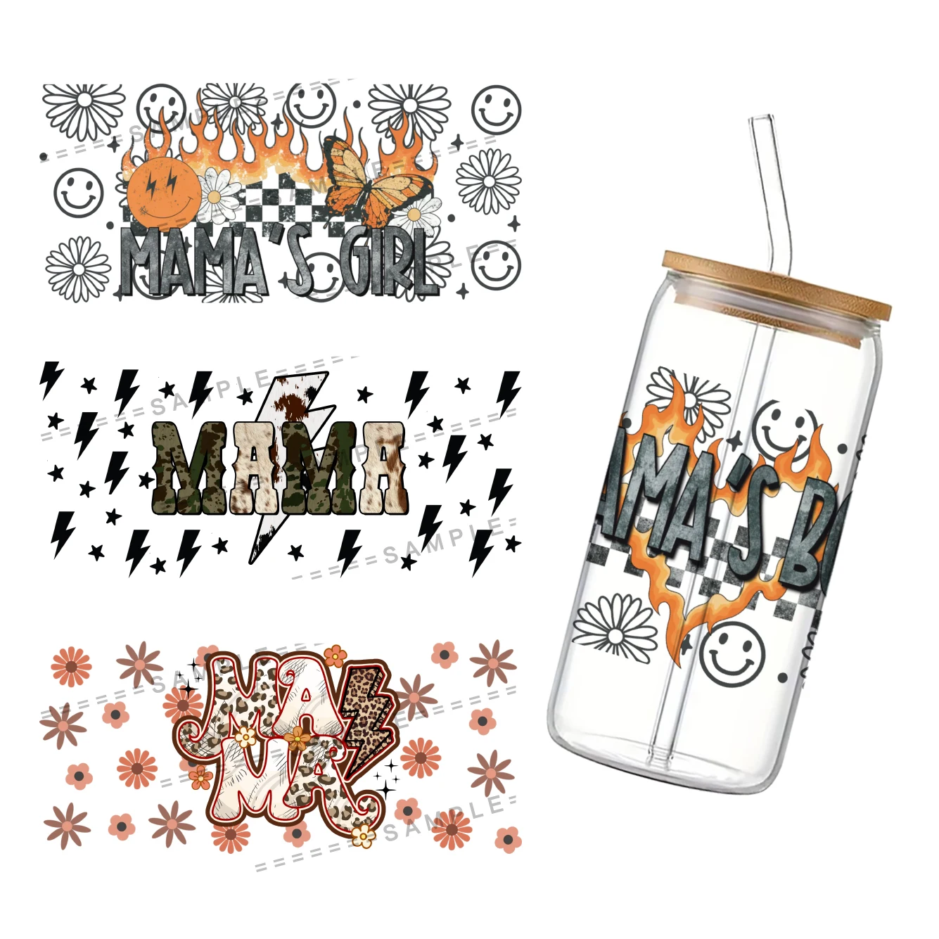 Thanksgiving UV DTF Cup Wrap for 16Oz Libbey Mother's Day Glass Can DIY Transfer Sticker