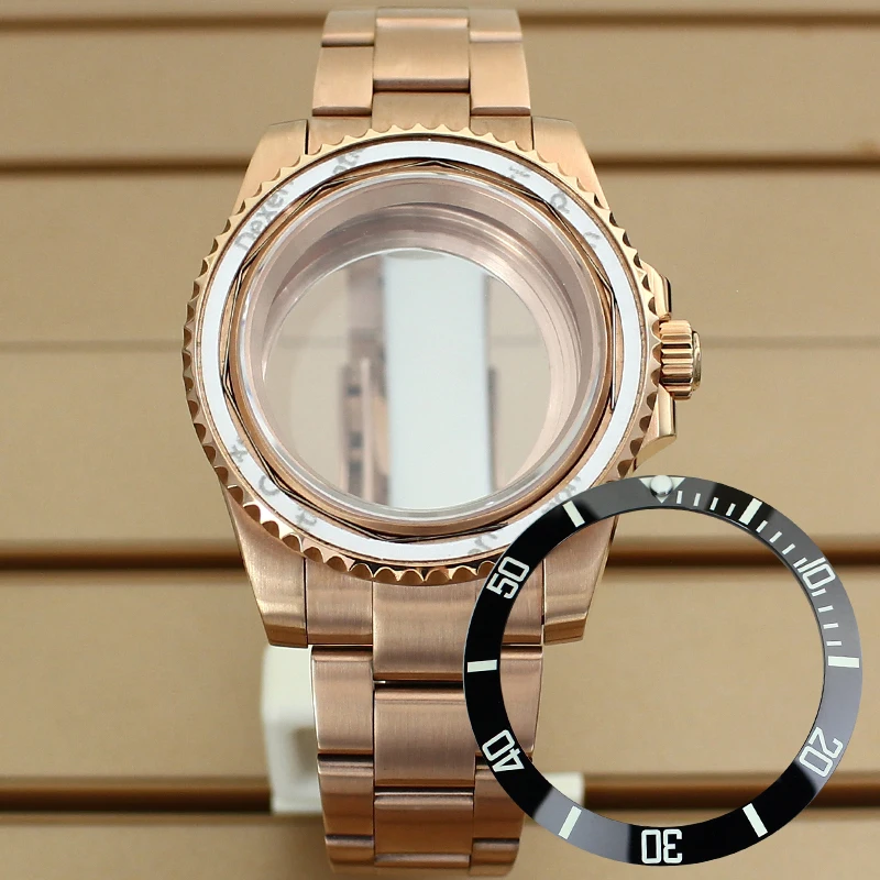 

40mm Rose Gold Watch Case 316L Solid Steel Bracelet Glide Lock Clasp For SUB NH34 NH35 NH36/38 4R36 Miyota8215 ETA2824 Sapphire