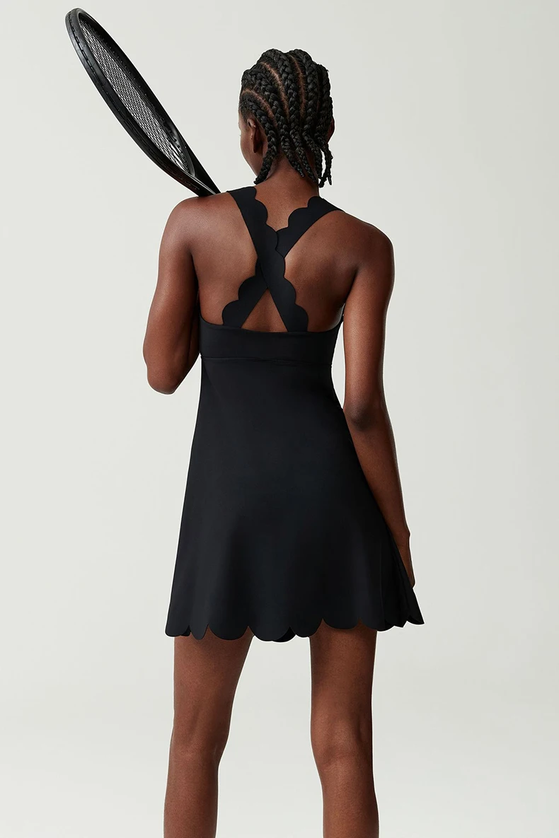 Damen Tennis Yoga Kleid Einfarbig Dehnbarer Weicher Gym-Anzug Atmungsaktiver Laufrock Weiblicher Golf-Kurzrock Sportbekleidung Trainingskleidung – Detail 22