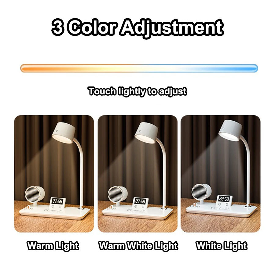 LED Desk Lamp with Wireless Charger&Speaker&Alarm Clock 15W Fast Charging Station for iPhone Touch Control Table Bedside Lamp