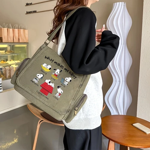 Imagen 2 del producto Bolso de lona con estampado juguetón, bolso de hombro con múltiples bolsillos para mujer, bolso de mano Vintage, bolso de viaje