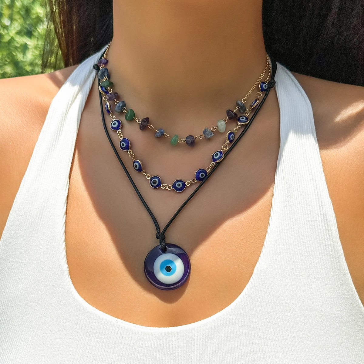 PuRui Bohemia Turkish Lucky Eye Pendant Necklace for Women Natural Stone Beaded Choker Jewelry On The Neck Collar Girls Y2K New