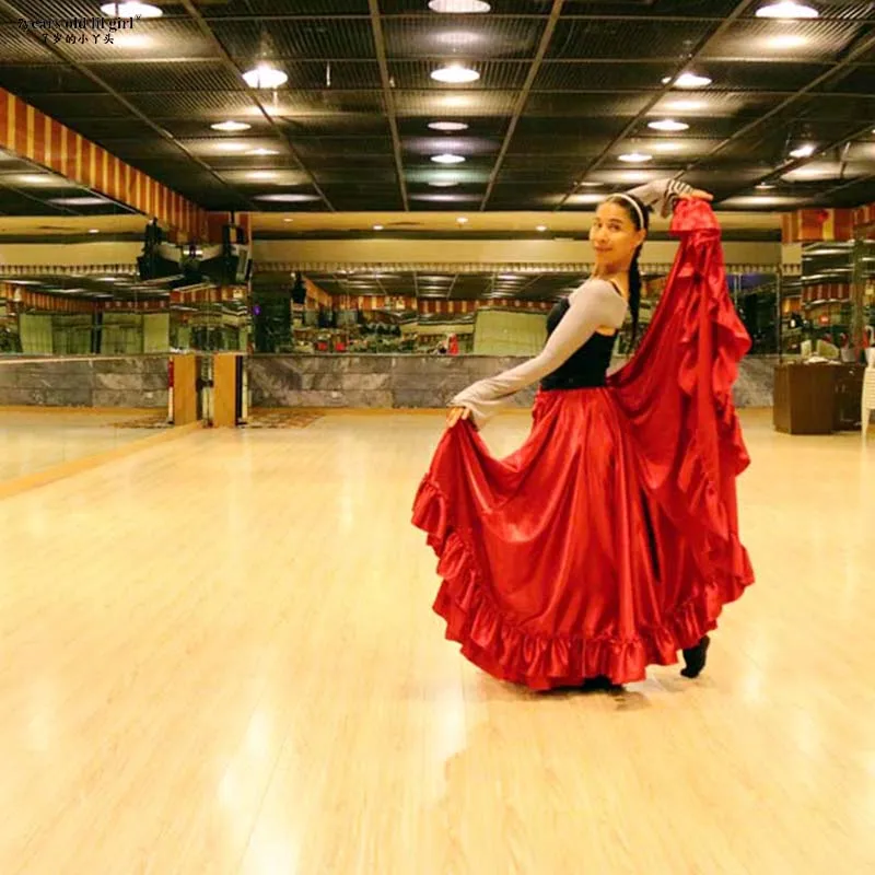 Danse du ventre Tribal à volants Flamenco brillant longue jupe gitane en Satin espagnol de 25 yards FH17