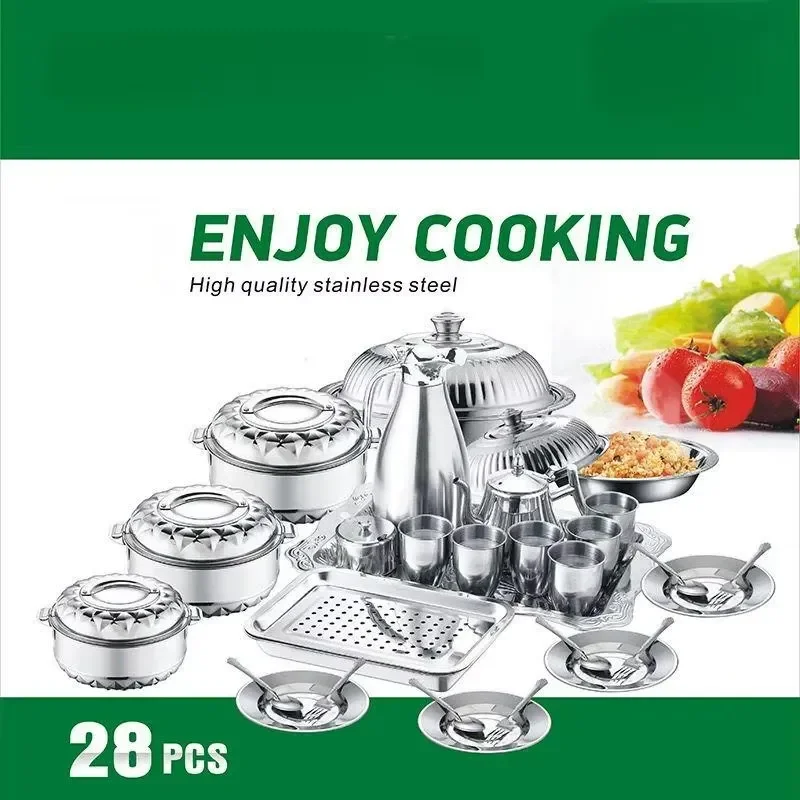 High-quality 21/28-piece stainless steel cookware set with non-stick coated home cooking appliances