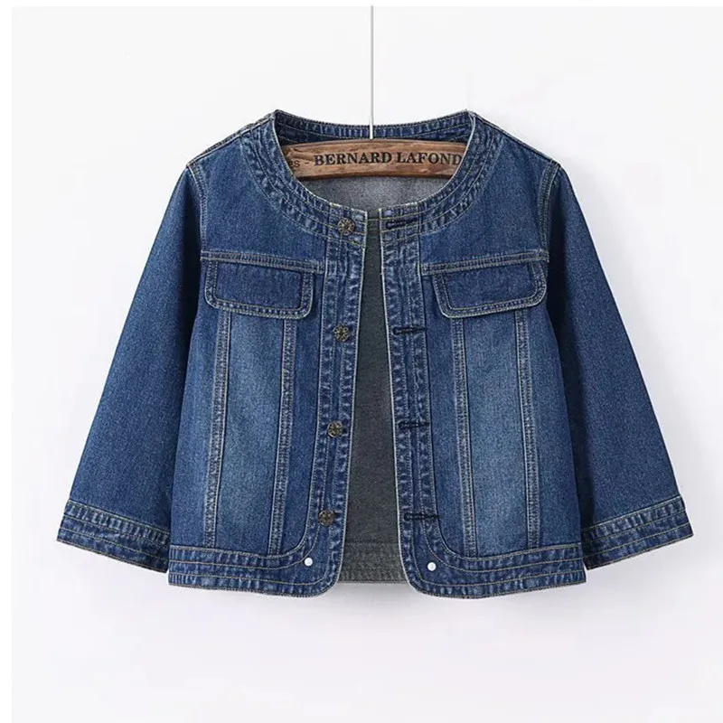 5XL New Quarter sleeved O neck Denim Jacket For women's Summer 2024 New Spring Short Loose Top Paired With Dress Cowboy Outwear