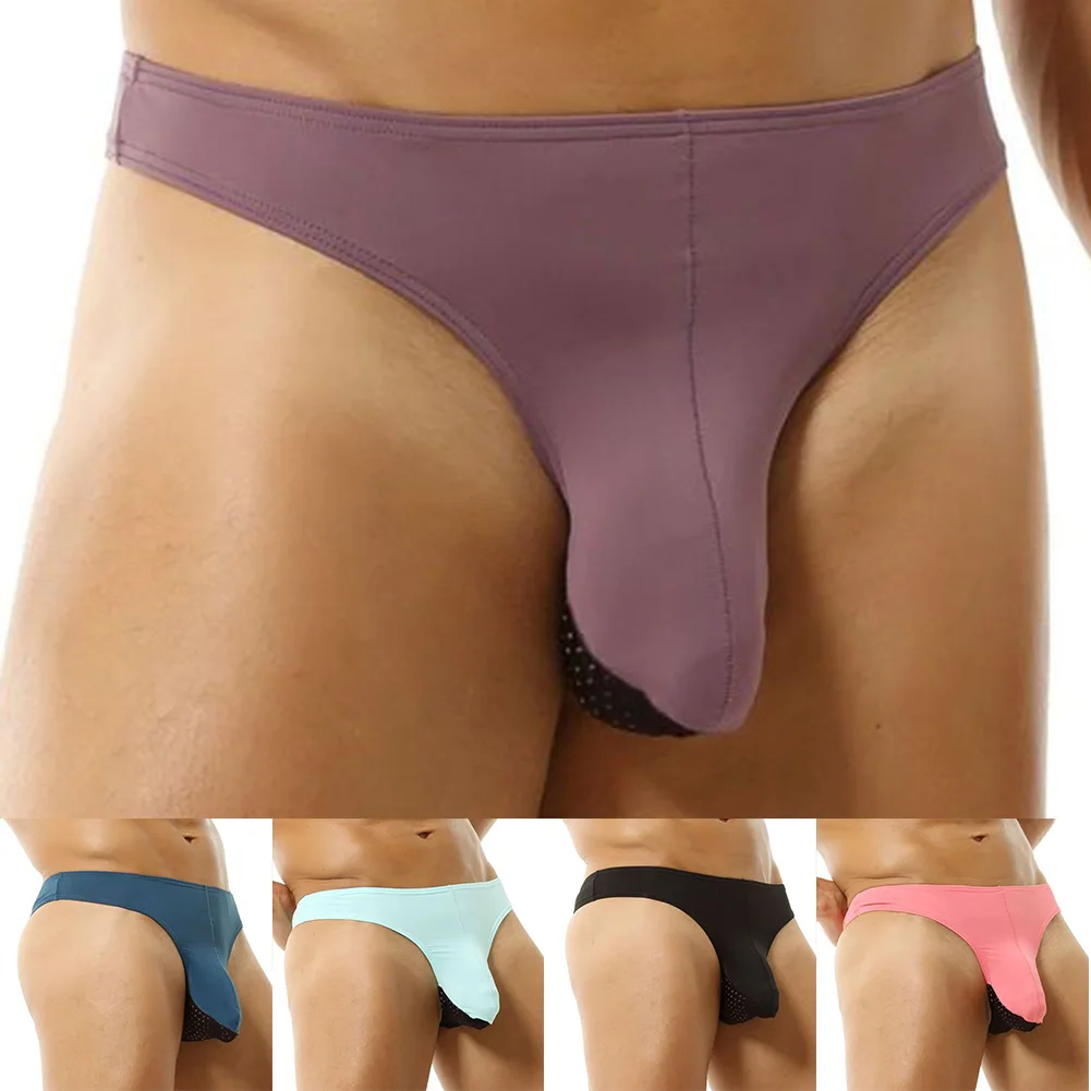

Men Sexy Thong G-String Low Waist Hot Breathable Underpants T-back Underwear Mesh Ice Silk Jockstrap Panties