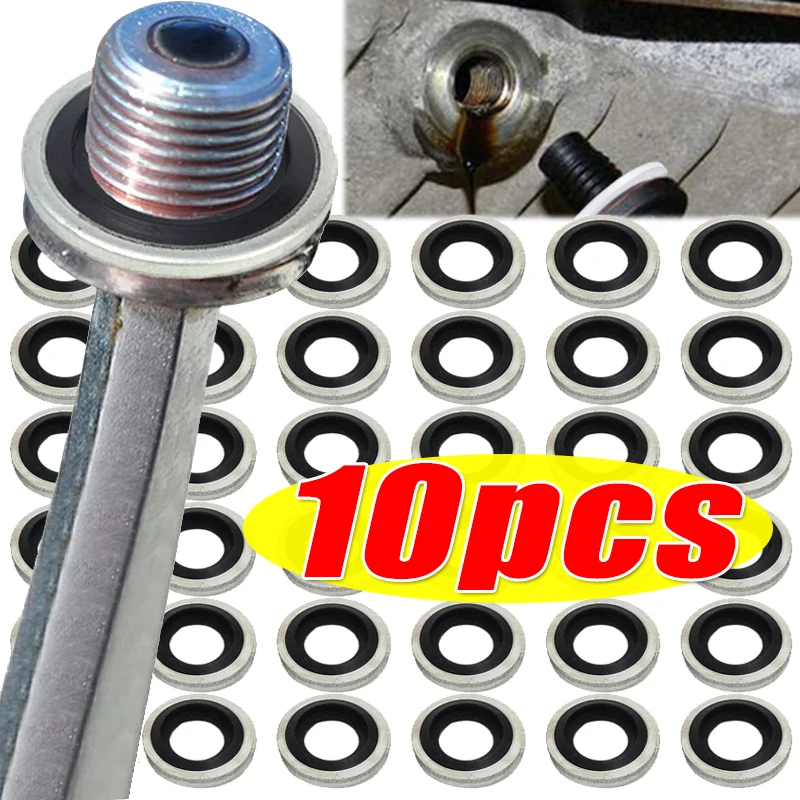 Car Engine Leak Prevention Washer M8-M20 Oil Drain Gasket Seal Galvanized Carbon steel skeleton Auto Replacement Parts 10PCS
