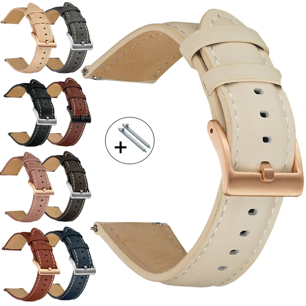 14mm 16mm 18mm 20mm 22mm Genuine Leather Watch Band Universal Replacement Wrist Watch Strap Women Men Quick Release Watchband