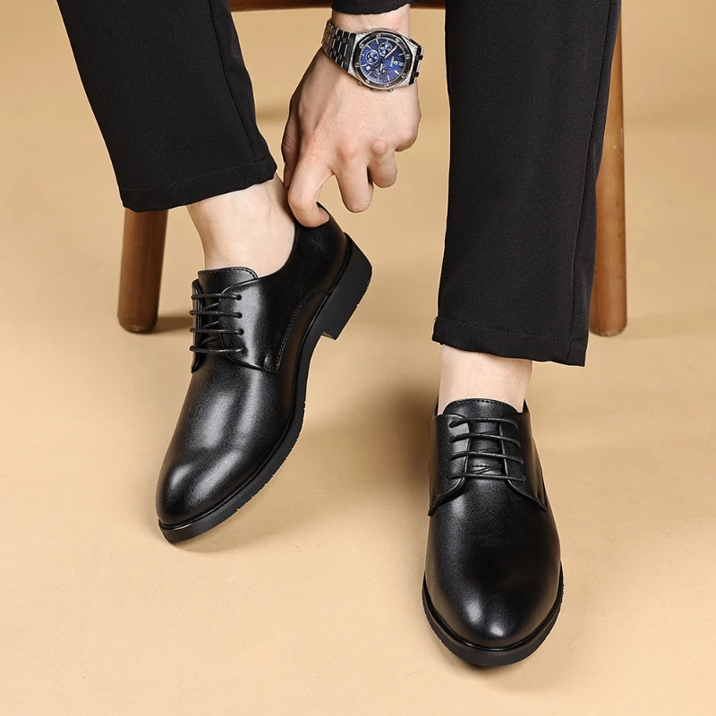 Elevator Dress Shoes Soft Sole Trendy Leather Shoes Business Formal British Style Wear Resistant Casual Shoes Simple Fashion