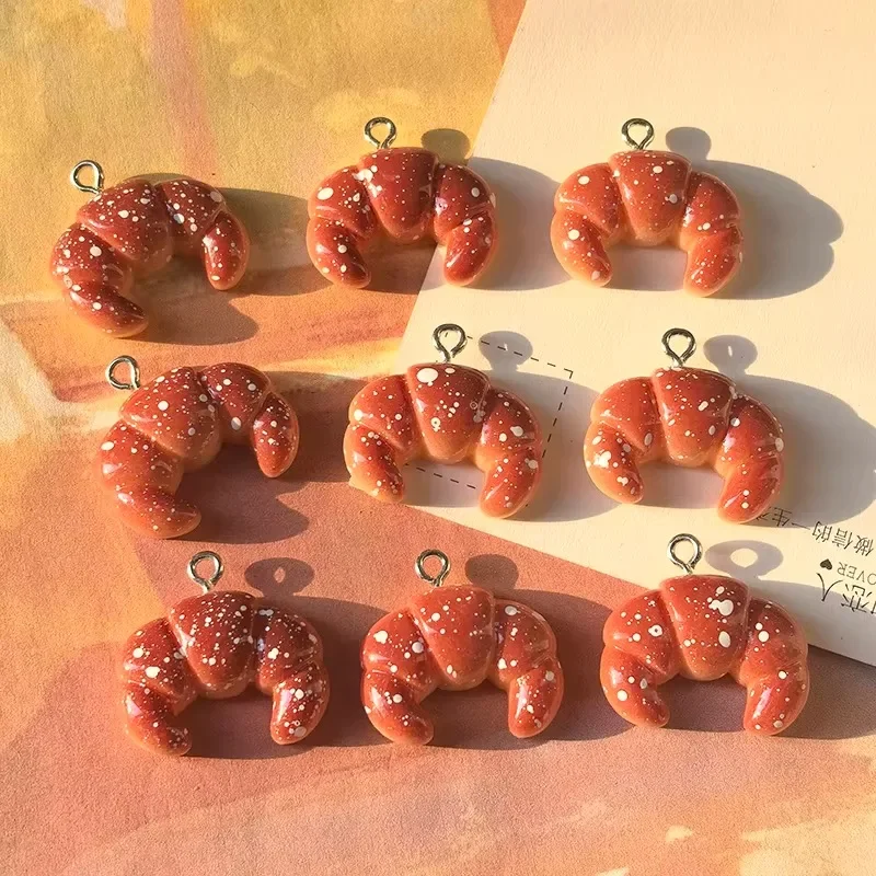 10Pcs Kawaii Flatback Croissant Bread Resin Charms Cute Simulation Food Pendants DIY Findings For Handmade Earrings Jewelry
