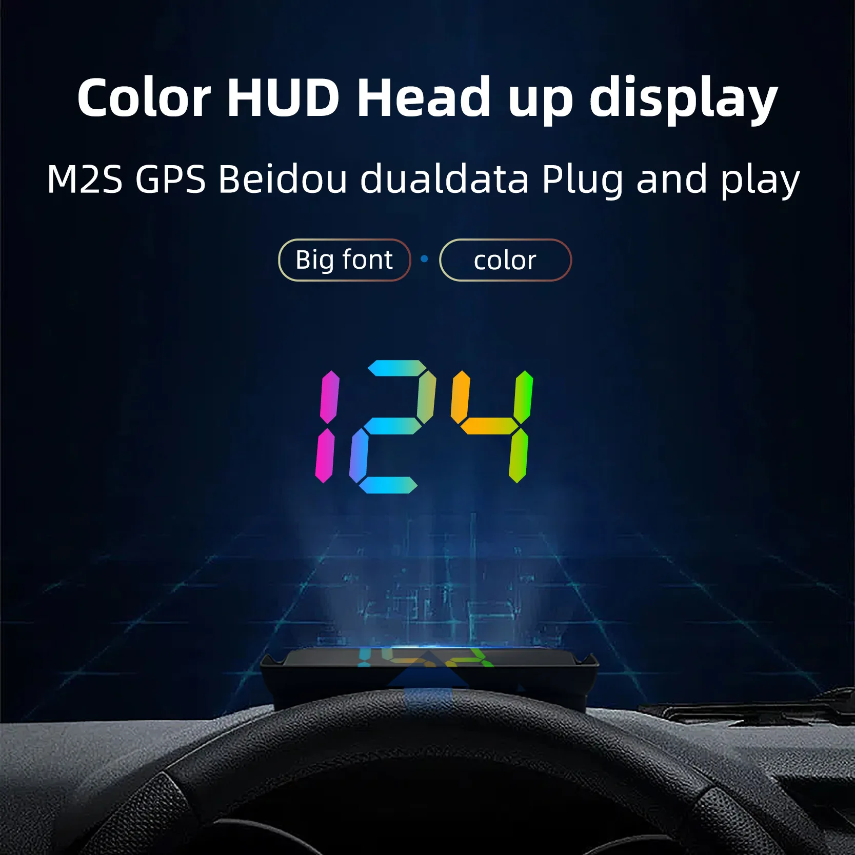 

New Energy Vehicle HUD Head Up Display, Beidou & GPS Digital Speedometer Multi-function HD Projection Display for Most Car