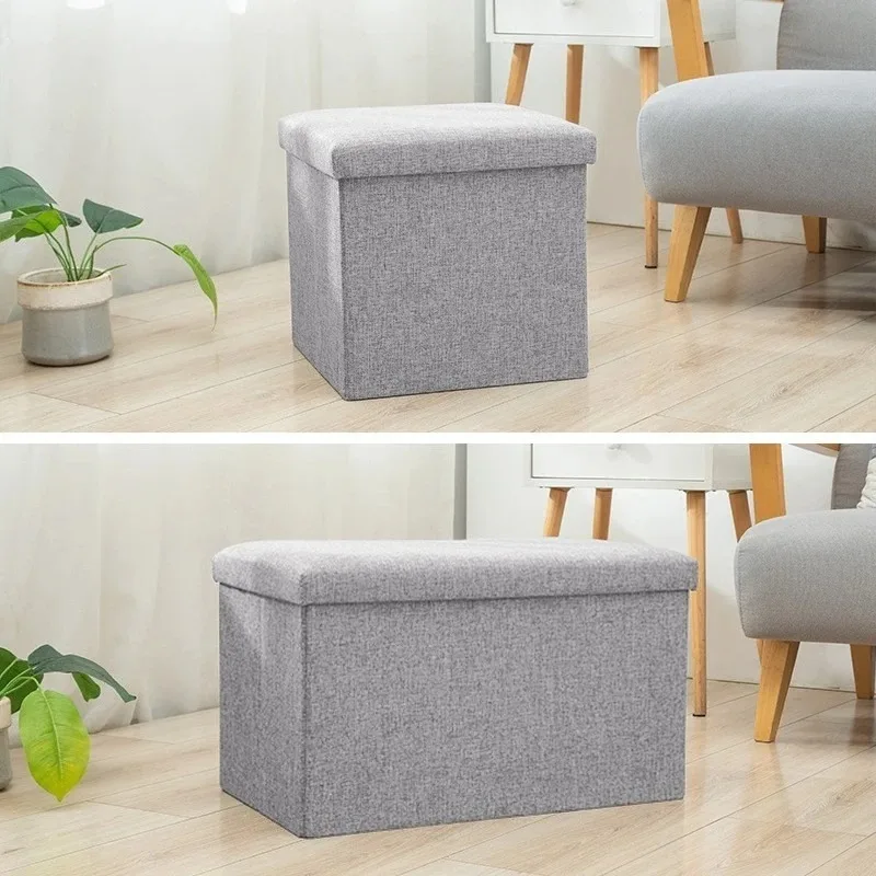 Outdoor Bench Storage Ottoman Multipurpose Collapsible Seat Portable Shoe Bench Cotton Linen Storage Box Restaurant Home Use