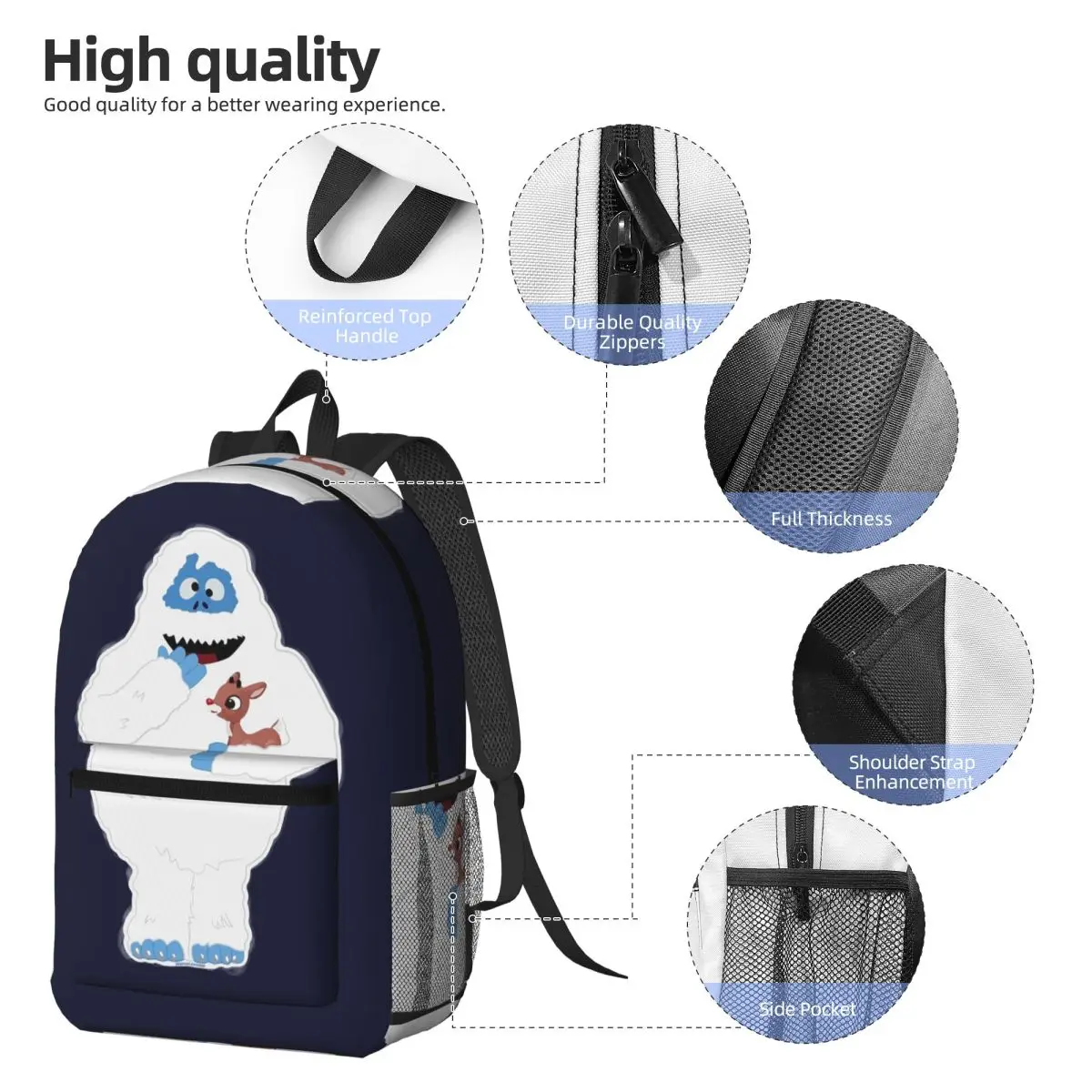 Christmas Abominable Snowman With Rudolph Backpack Daypack Large Capacity Kids BookBag School Bag Shoulder Bags for Men Women