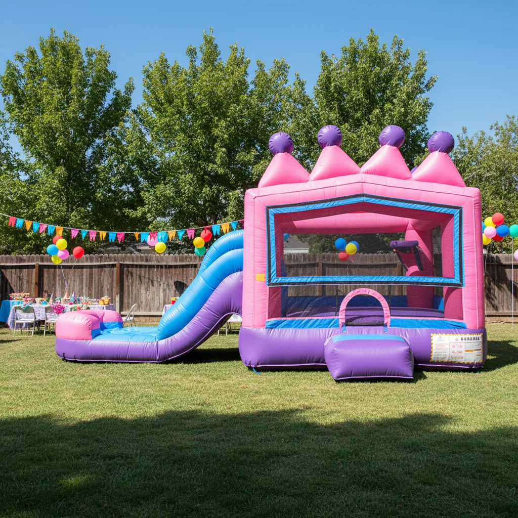 Princess Theme Inflatable Castle with Integrated Slide and Trampoline Design Higher Safety Net for Fall Prevention