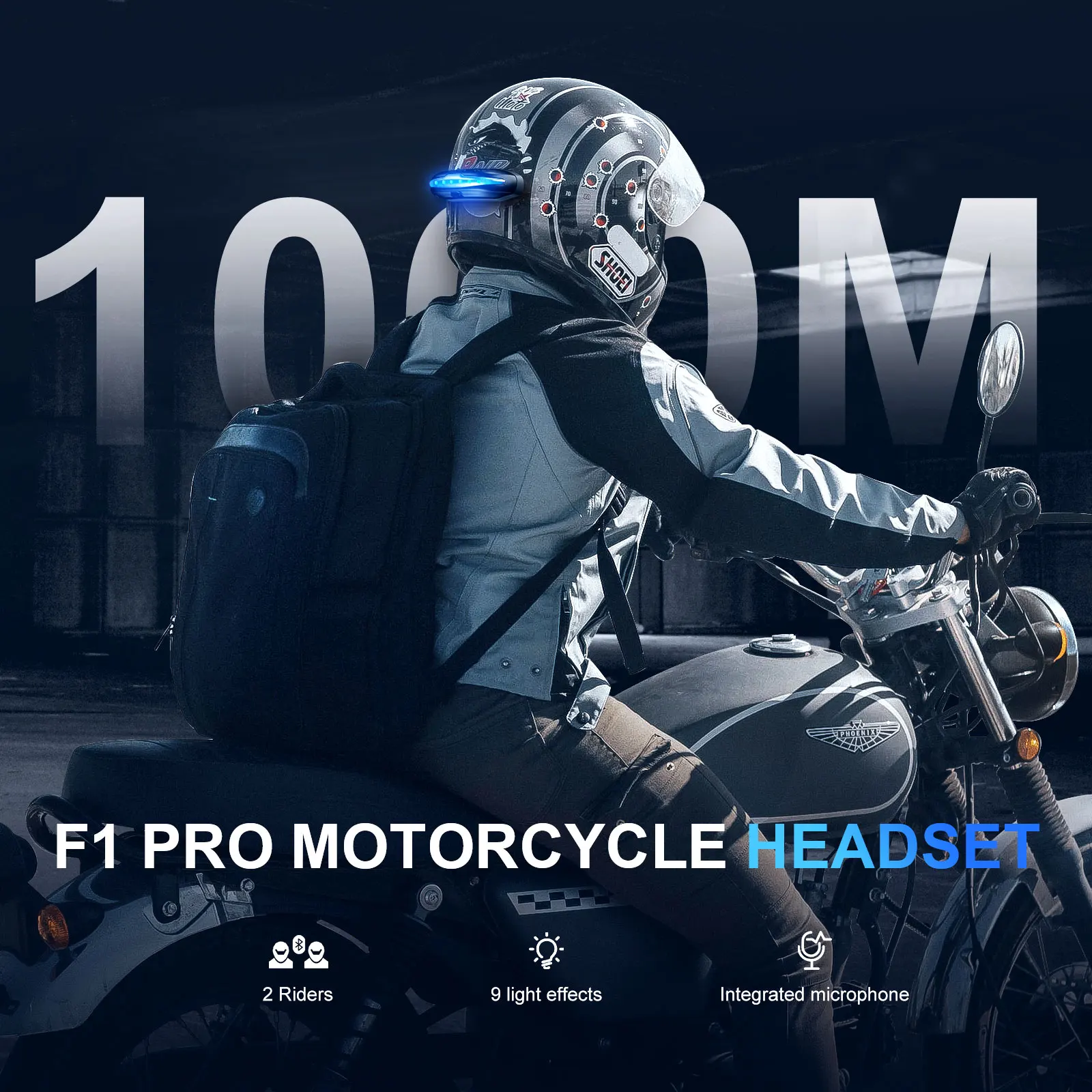 Fodsports F1 Pro Motorcycle Intercom,Moto Intercom,Bluetooth Helmet Headset,1500mAh