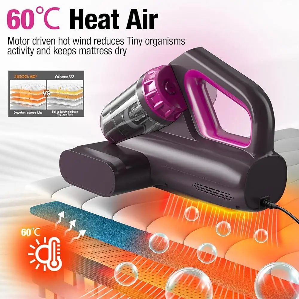 Mattress Vacuum Cleaner 15Kpa Suction UV-C Light Ultrasonic Heating 400W Handheld High-Efficiency Dual-Cyclone HEPA Filter