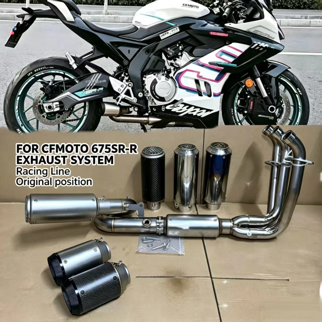 For CF-Moto 675SR 675SS Full System 675SR CFMOTO 2024 2025 51mm Slip On Exhaust System Header Pipe Exhausts Pipes