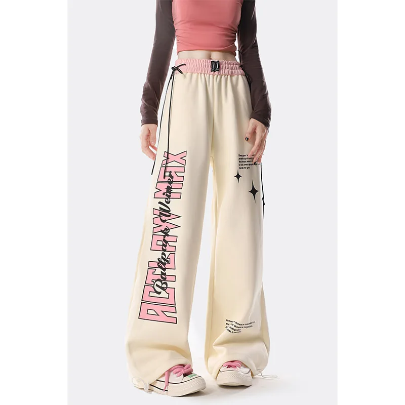 

Hip Hop Trendy Letter Printed Straight Casual Pants For Men And Women American Vibe Loose Fitting Sports Wide Leg Pants