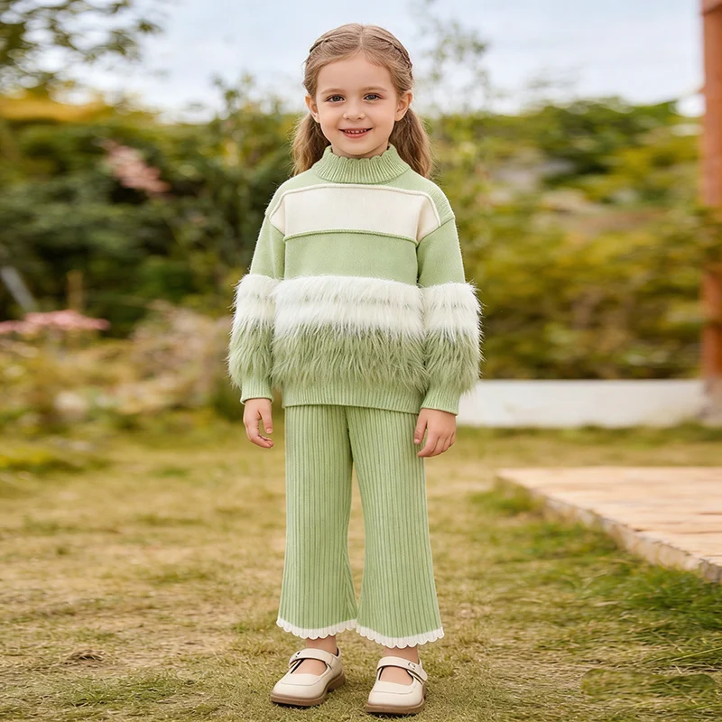 

2026 New Spring 2-6Yrs Baby Girls Clothing Set Children Knitted Clothes Suit Long Sleeved Knitted Pullover Sweater+Pants