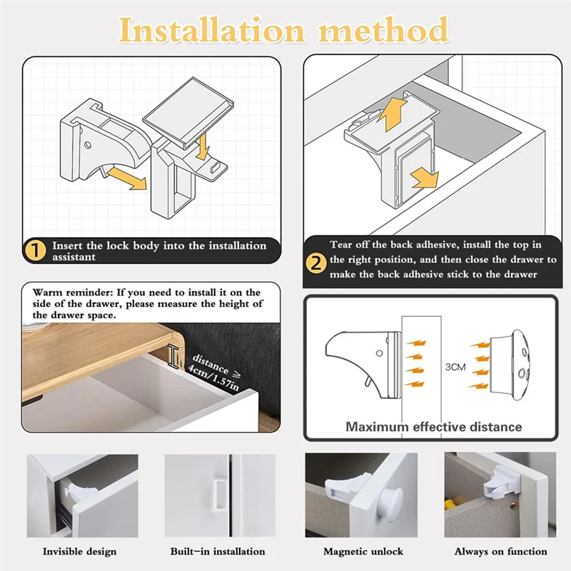 

【HAPPYH】Magnetic Cabinet Locks Magnetic Door Safety Locks Easy Installation No Tools Required
