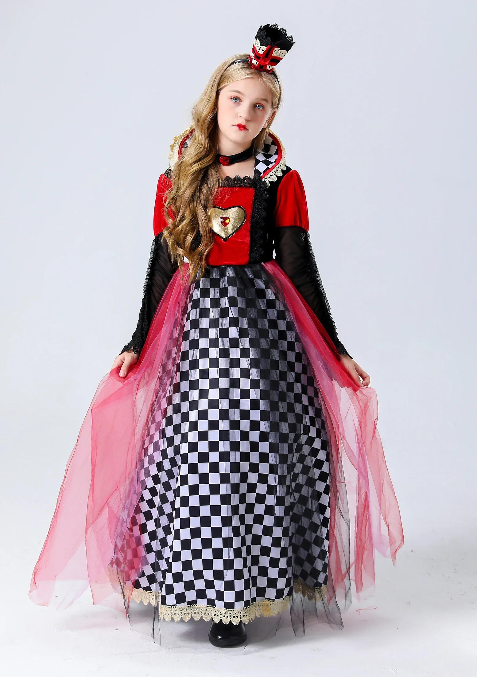 Halloween Alice no País das Maravilhas Red Queen of Hearts Carnaval Traje, Stage Performance Princesa Cosplay, Vestido extravagante Pai-Filho