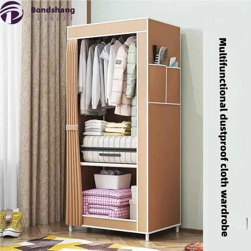 

Easy Assemble Fabric Wardrobe Single Person Economy Closet Rental Room Storage Cabinet Space-Saving Clothing Cabinet