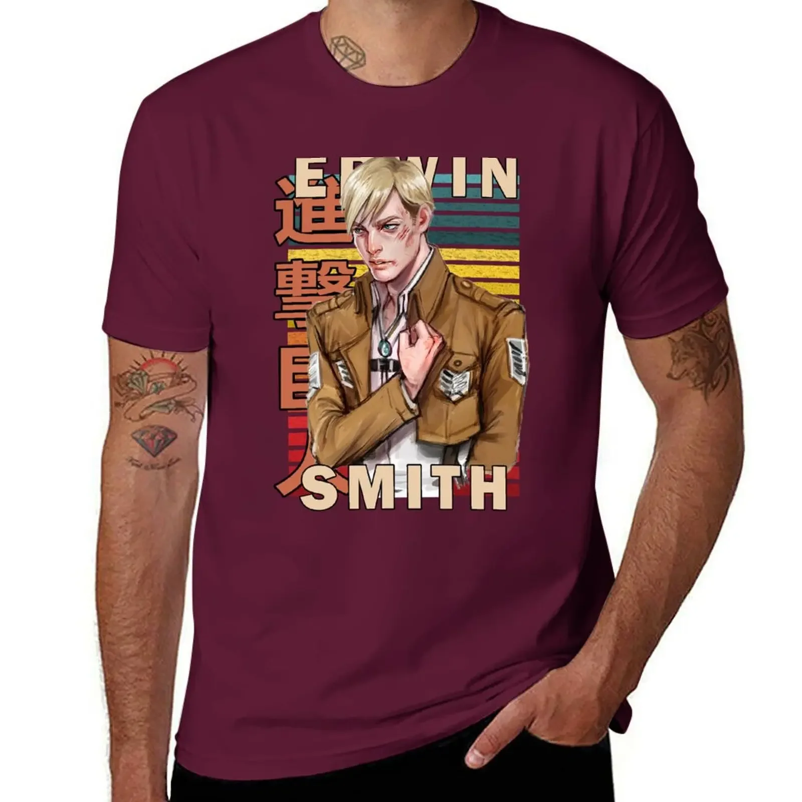 Aesthetic Clothing Summer Tops Big and Tall T Shirts for Men Erwin Smith Retro Anime Design T-Shirt Graphic Harajuku Oversized