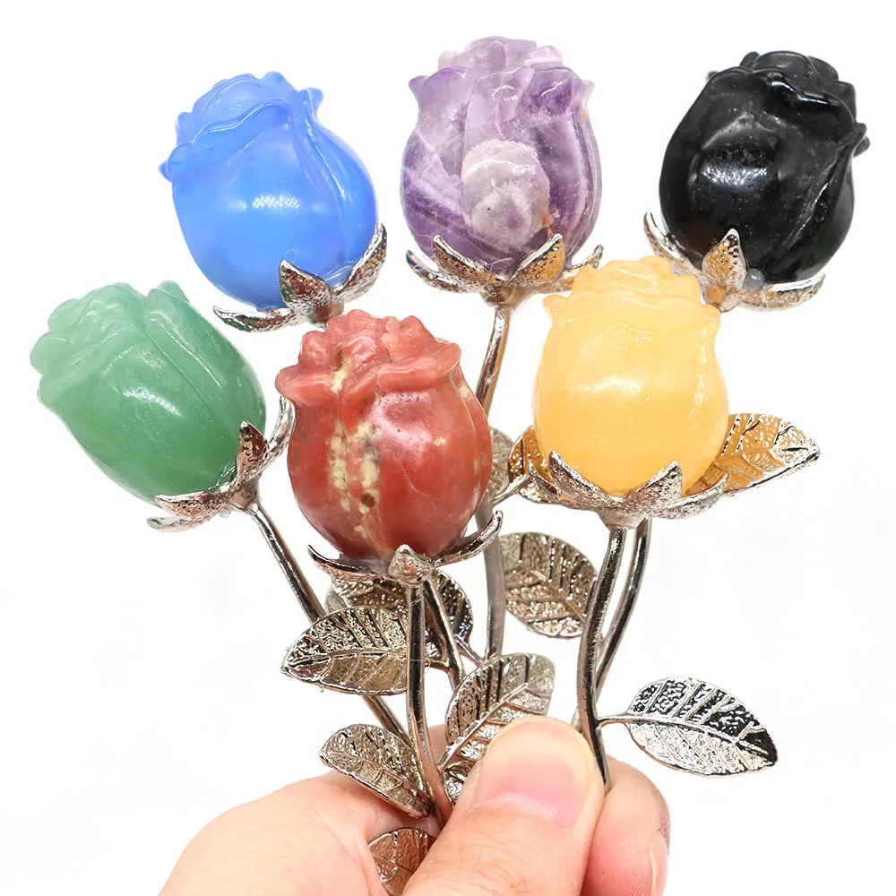 

5~20Pcs Crystal Carved Rose Flower Natural Stone Amethyst Quartz Gemstone Home Craft Valentines Day Wedding Guest Gifts