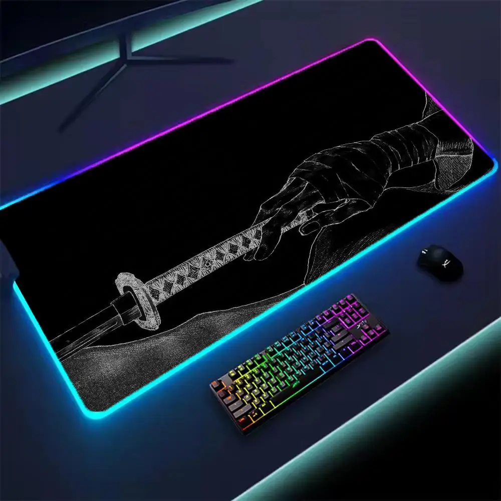 

RGB Mouse pad Samurai sword pattern design LED glow gaming mat rubber anti-slip Desk Mat pc accessories Gaming keypad mousepad