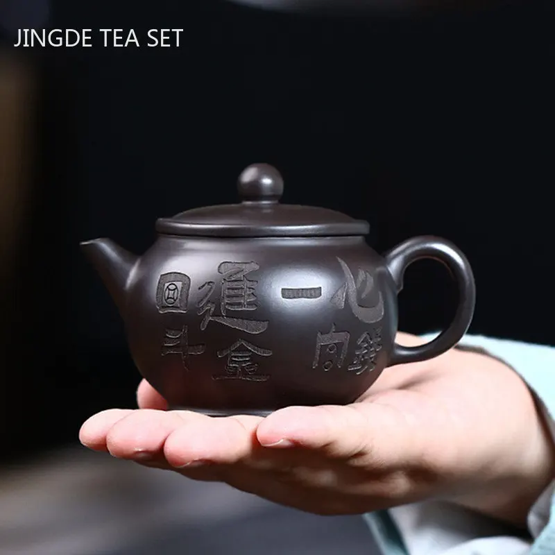 

Authentic Yixing Purple Clay Tea Pot Hand Carving Black Mud Filter Teapot Chinese Beauty Teaware Tradition Zisha Kettle 140ml