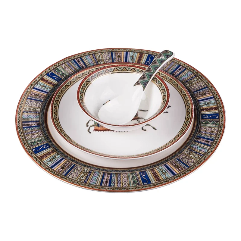 Ceramic restaurant table tableware hotel clubhouse plate bowl spoon set luxury four-piece set sterilized tableware