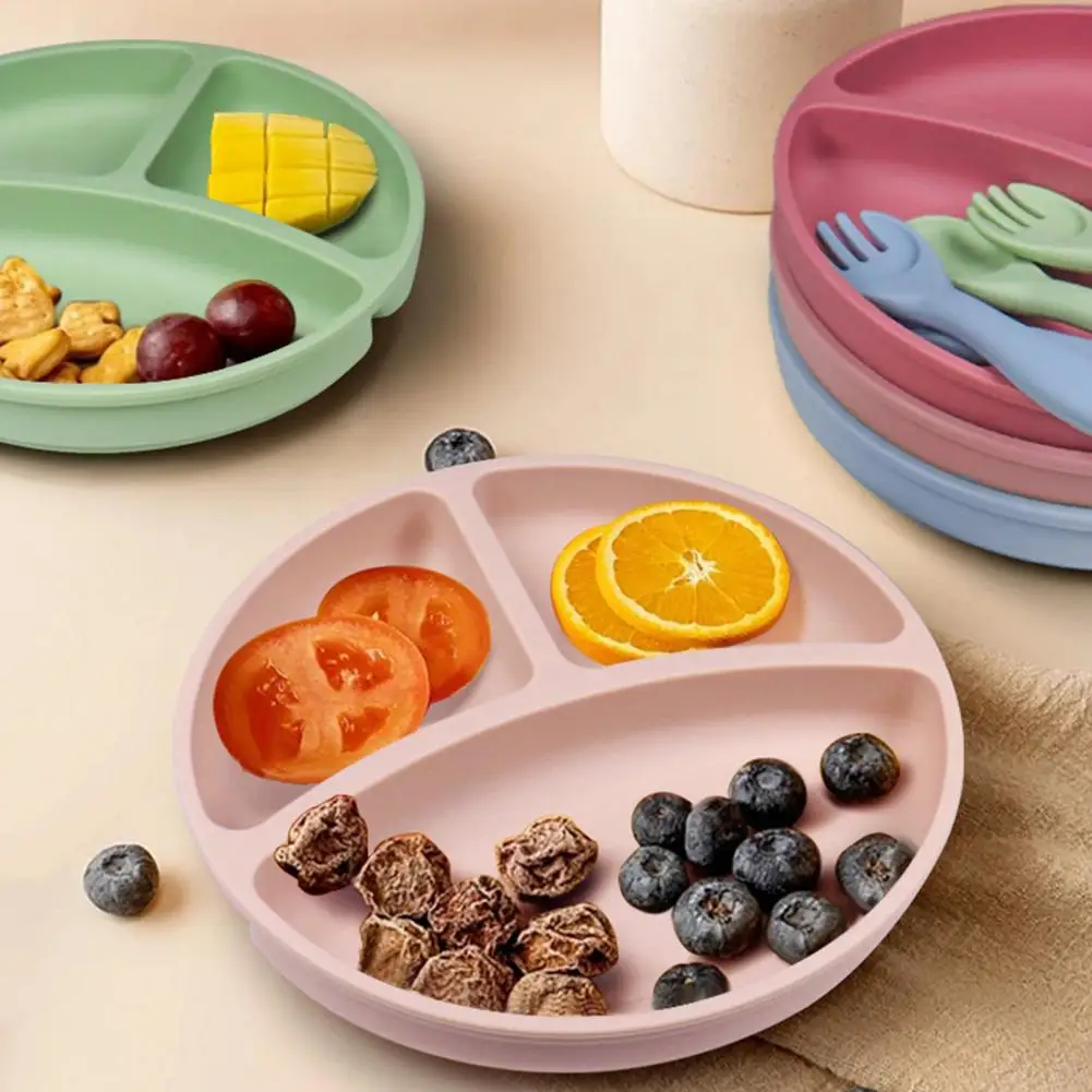 Silicone Toddler Plate Silicone Baby Feeding Set with Divided Suction Plate Toddler Spoon Forks Bpa Free Baby Led for Eating