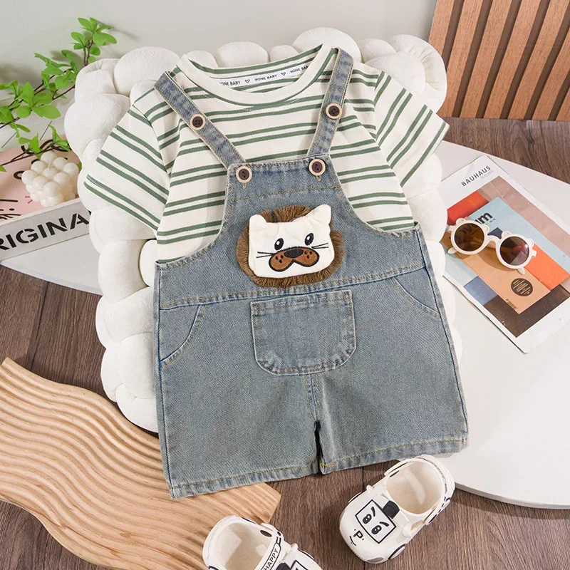 

New Summer Baby Clothes Set Children Boy T-Shirt Overalls 2Pcs/Set Kids Girls Clothing Toddler Striped Costume Infant Tracksuits