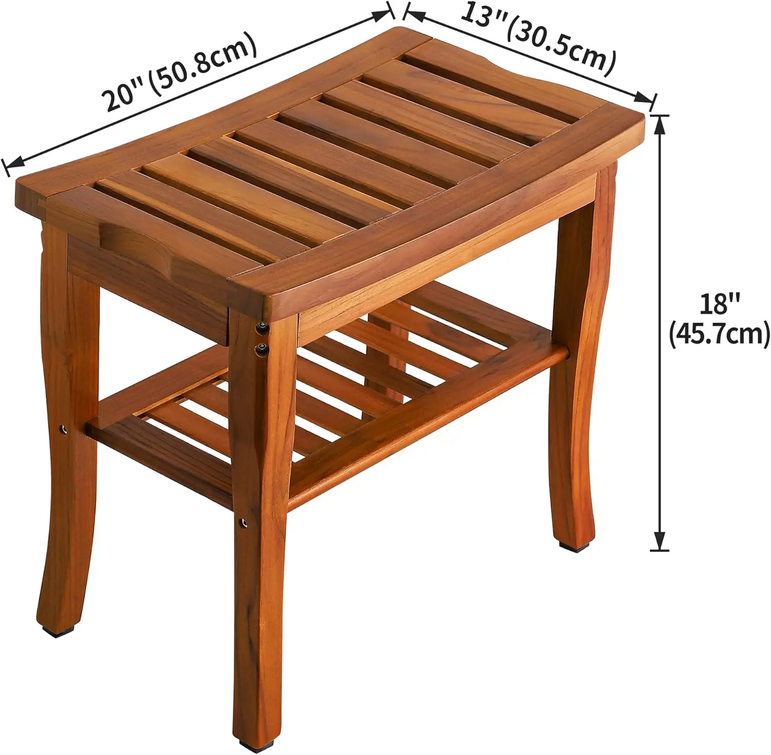 Teak Shower Bench, Spa Bath Shower Stool With Storage Shelf, Wooden Seat Stool For Bathroom